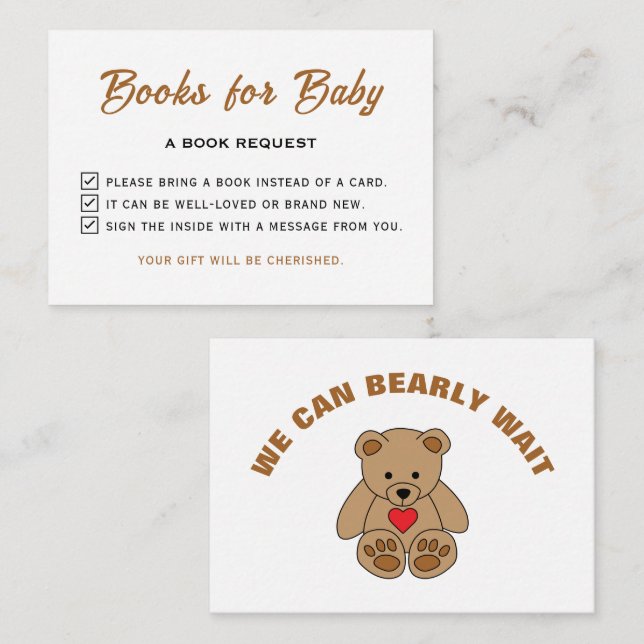 We Can Bearly Wait Baby Shower Please Bring A Book Enclosure Card (Front/Back)