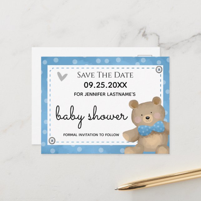 We Can Bearly Wait Baby Shower Save the Date Postcard (Front/Back In Situ)