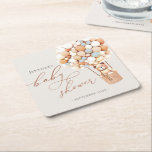 We Can Bearly Wait! Baby Shower Square Paper Coast Coaster<br><div class="desc">We Can Bearly Wait! :) This little bear is waiting for the big baby party, sitting in a hot air balloon built out of blue and cream balloons. Whimsical watercolors and modern typography complement the design. Personalise this cute Bear Baby Shower item with your baby shower details easily and quickly,...</div>
