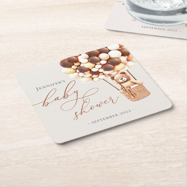 We Can Bearly Wait! Baby Shower Square Paper Coast Coaster (Angled)