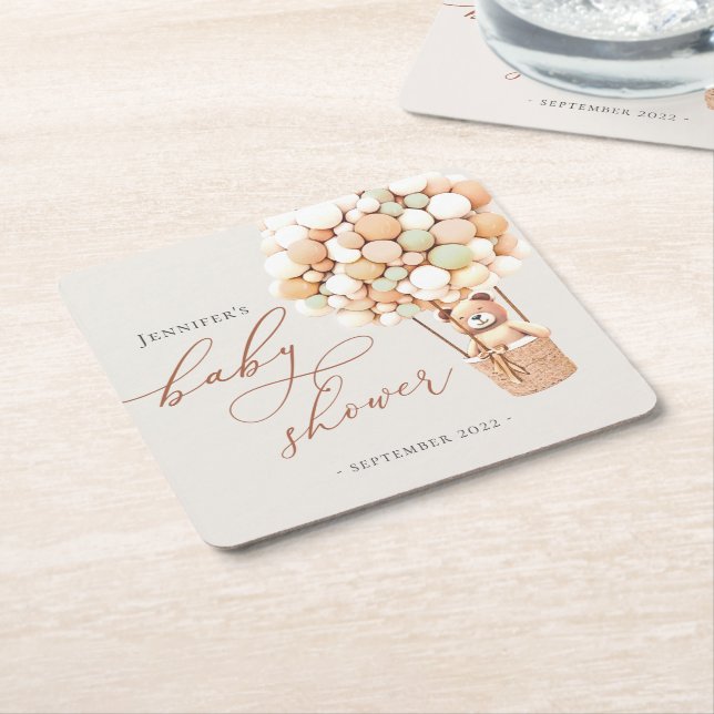 We Can Bearly Wait! Baby Shower Square Paper Coast Coaster (Angled)