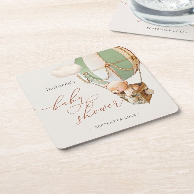 We Can Bearly Wait! Baby Shower Square Paper Coast Coaster (Angled)