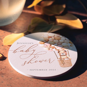 We Can Bearly Wait! Baby Shower Square Paper Coast Round Paper Coaster