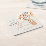 We Can Bearly Wait! Baby Shower Square Paper Coast Square Paper Coaster<br><div class="desc">We Can Bearly Wait! :) This little bear is waiting for the big baby party, sitting in a hot air balloon built out of blue and cream balloons. Whimsical watercolors and modern typography complement the design. Personalise this cute Bear Baby Shower item with your baby shower details easily and quickly,...</div>