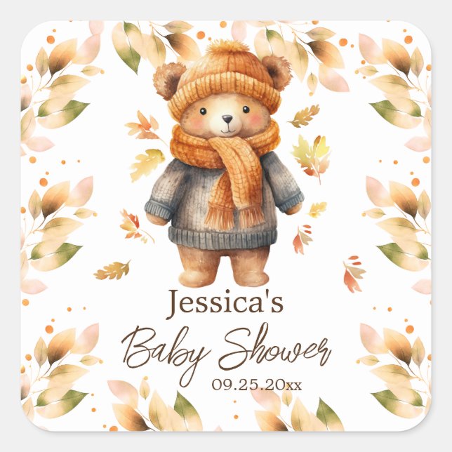 We Can Bearly Wait Baby Shower  Square Sticker (Front)