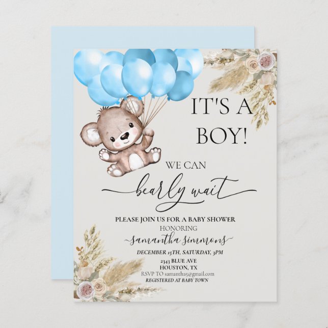 We Can Bearly Wait Baby Shower Teddy Bear Boho Boy (Front/Back)
