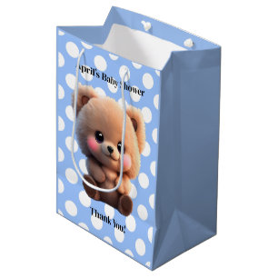 We can Bearly Wait Baby Shower teddy bear polkadot Medium Gift Bag