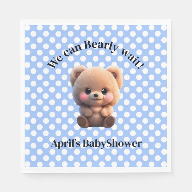 We can Bearly Wait Baby Shower teddy bear polkadot Napkin (Front)