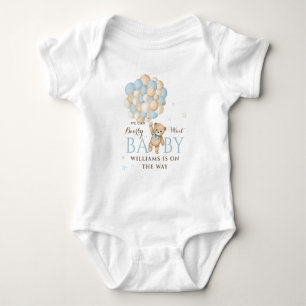 We Can Bearly Wait Balloon Bear Baby Boy Shower  Bodysuit