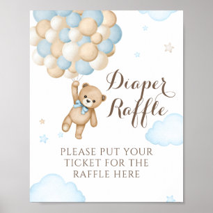 We Can Bearly Wait Balloon Bear Baby Boy Shower Poster