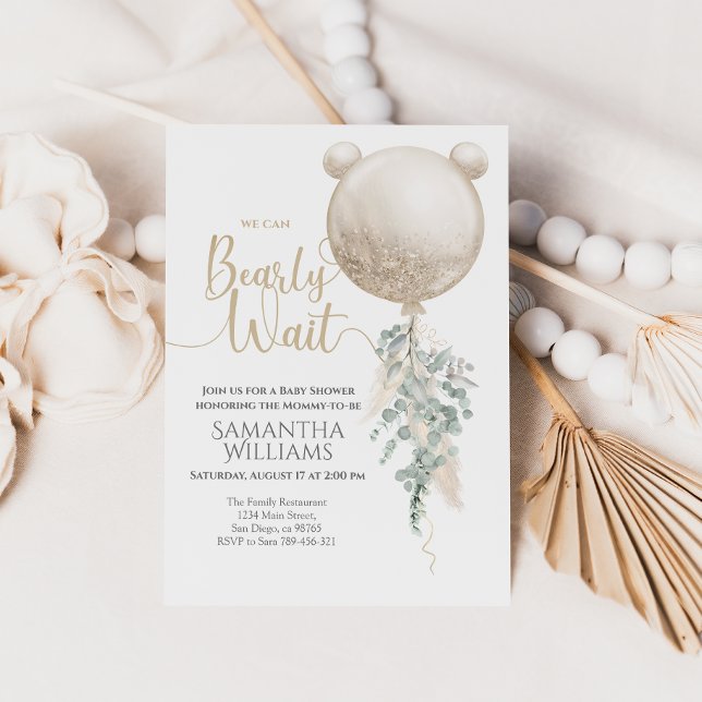 We can bearly wait Balloon Pampas Baby Shower Invitation (Creator Uploaded)