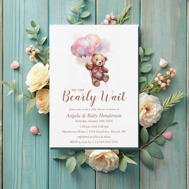 We can Bearly Wait Balloon Teddy Bear Baby Shower Invitation (Creator Uploaded)