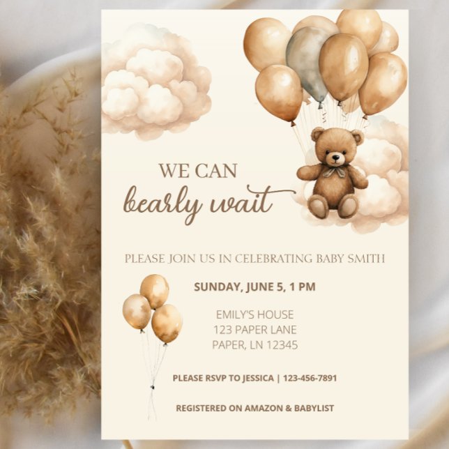 We Can Bearly Wait Balloons Baby Shower Invite (Creator Uploaded)