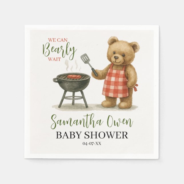 We Can Bearly Wait BBQ Baby Shower Boy Napkin (Front)