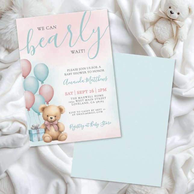 We Can Bearly Wait Bear Baby Shower Invitation (We Can Bearly Wait Bear Baby Shower Invitation)