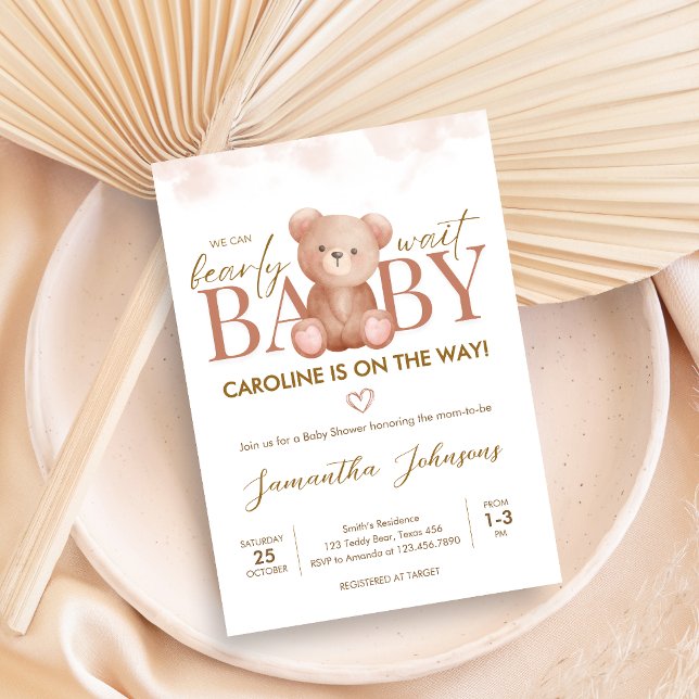 We Can Bearly Wait Bear Baby Shower Invitation (Teddy Bear Baby Shower Invitation)