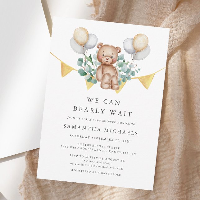 We Can Bearly Wait Bear Baby Shower Invitation (We Can Bearly Wait Bear Baby Shower Invitation)