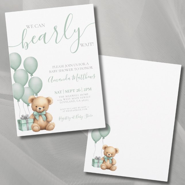 We Can Bearly Wait Bear Baby Shower Invitation (We Can Bearly Wait Bear Baby Shower Invitation)