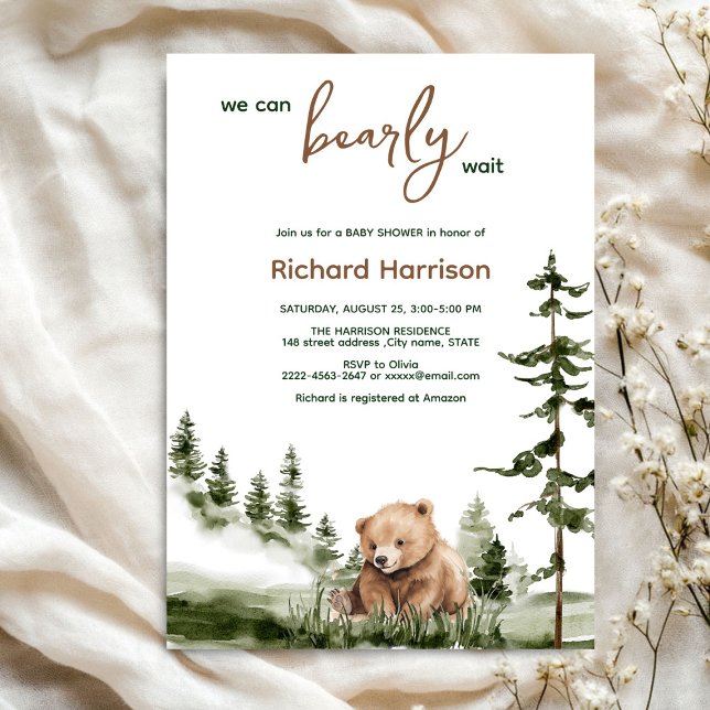 We can bearly wait bear baby shower invitation (Creator Uploaded)