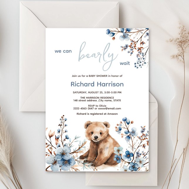 We can bearly wait bear baby shower invitation (Creator Uploaded)