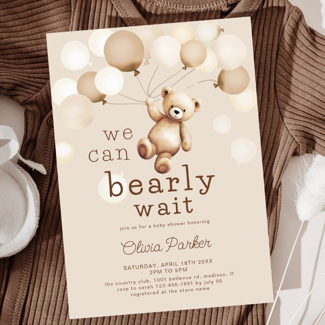 We Can Bearly Wait Bear Baby Shower Invitation (Creator Uploaded)
