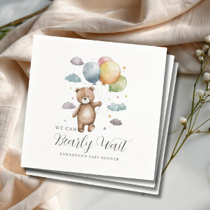 We Can Bearly Wait Bear Balloon Baby Shower Napkin