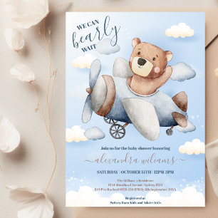 We Can Bearly Wait Bear Balloon Boy Baby Shower Invitation