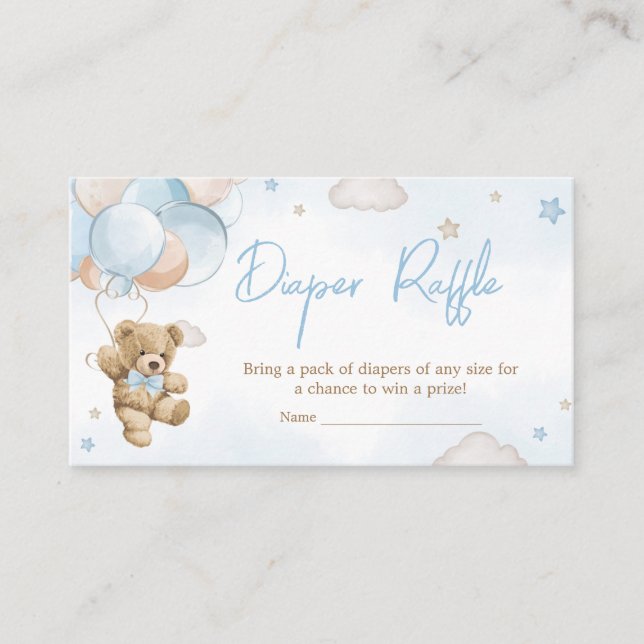We Can Bearly Wait Bear Balloon Diaper Raffle Enclosure Card (Front)