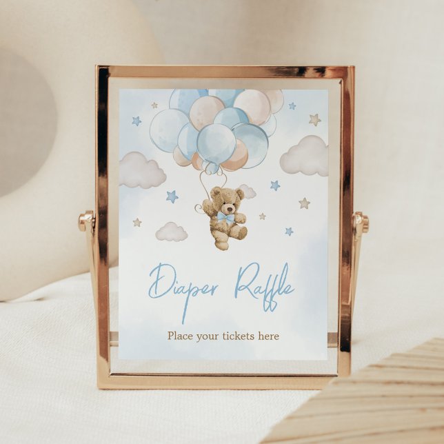 We Can Bearly Wait Bear Balloon Diaper Raffle Poster (Teddy Bear Balloon Baby Shower Diaper Raffle Sign)