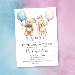 We Can Bearly Wait Bear Balloon Gender Reveal Invitation