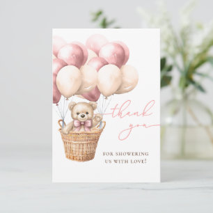 We Can Bearly Wait Bear Balloon Pink Baby Shower Thank You Card