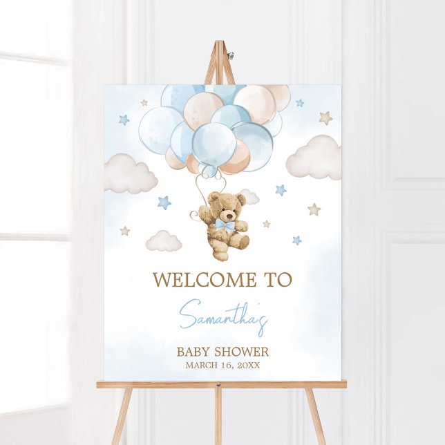 We Can Bearly Wait Bear Balloon Welcome Poster (Teddy Bear Balloon Baby Shower Welcome Sign)
