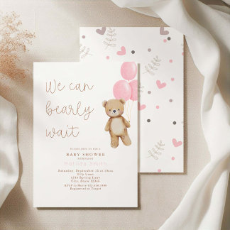 We Can Bearly Wait Bear Balloons Baby Shower Invitation