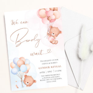 We Can Bearly Wait Bear Balloons Gender Reveal Invitation