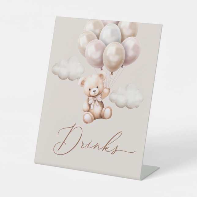We Can Bearly Wait Bear Balloons Shower Drinks Pedestal Sign (Front)