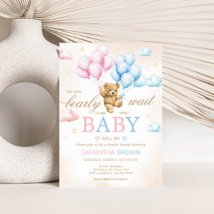 We Can Bearly Wait Bear Gender Reveal  Invitation