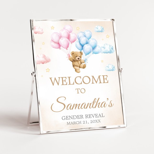 We Can Bearly Wait Bear Gender Reveal Welcome Sign (Bear Balloon He or She Gender Reveal Welcome Sign)