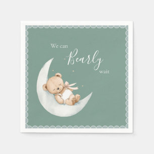 We Can Bearly Wait Bear Green Baby Shower Napkin