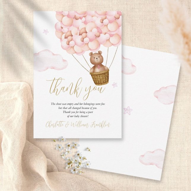 We Can Bearly Wait Bear Pink Baby Shower Poem Thank You Card (Creator Uploaded)