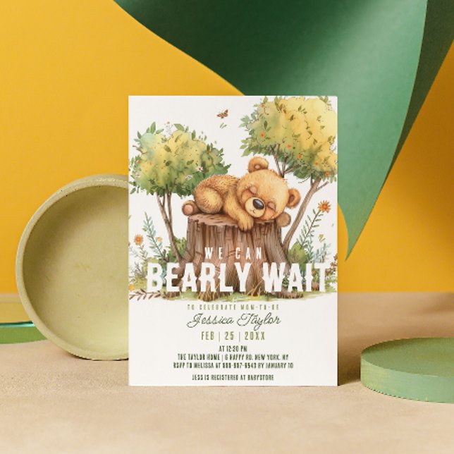 We Can Bearly Wait Bear Sleep Forest Baby Shower Invitation (Creator Uploaded)
