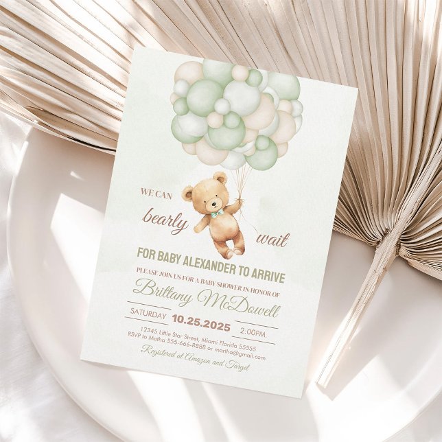 We Can Bearly Wait Bear Theme Baby Shower Invitation (Creator Uploaded)