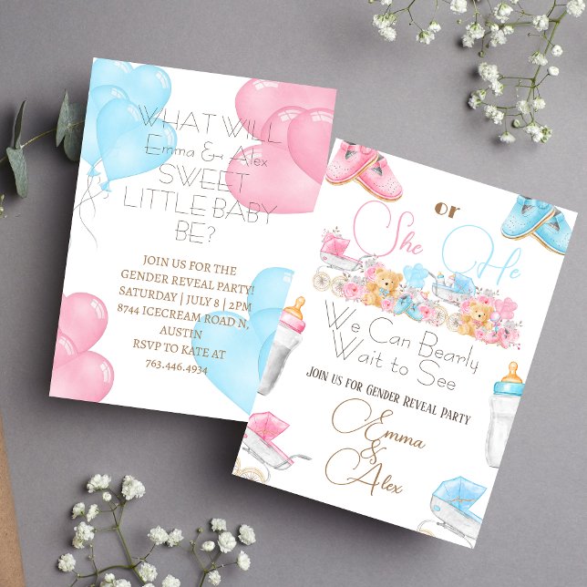 We can bearly wait | Bear Theme Gender Reveal  Invitation (Creator Uploaded)
