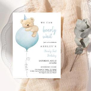 We Can Bearly Wait Beary First 1st Birthday Invitation