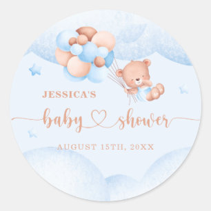 We Can Bearly Wait Blue Baby Shower Classic Round Classic Round Sticker
