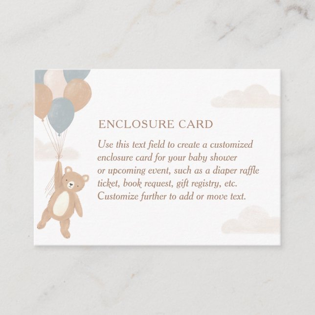 We Can Bearly Wait Blue Baby Shower Enclosure Card (Front)