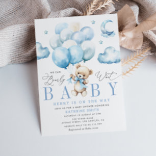 We Can Bearly Wait Blue Baby Shower Invitation
