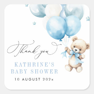 We Can Bearly Wait Blue Baby Shower Square Sticker
