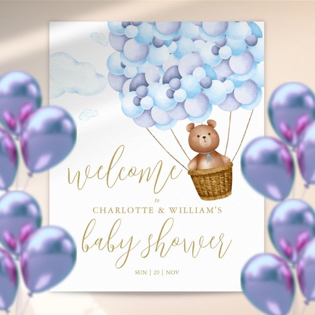 We Can Bearly Wait Blue Baby Shower Welcome Sign (We Can Bearly Wait Blue Baby Shower Welcome Sign)