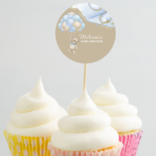 We can bearly wait blue balloon cupcake toppers classic round sticker