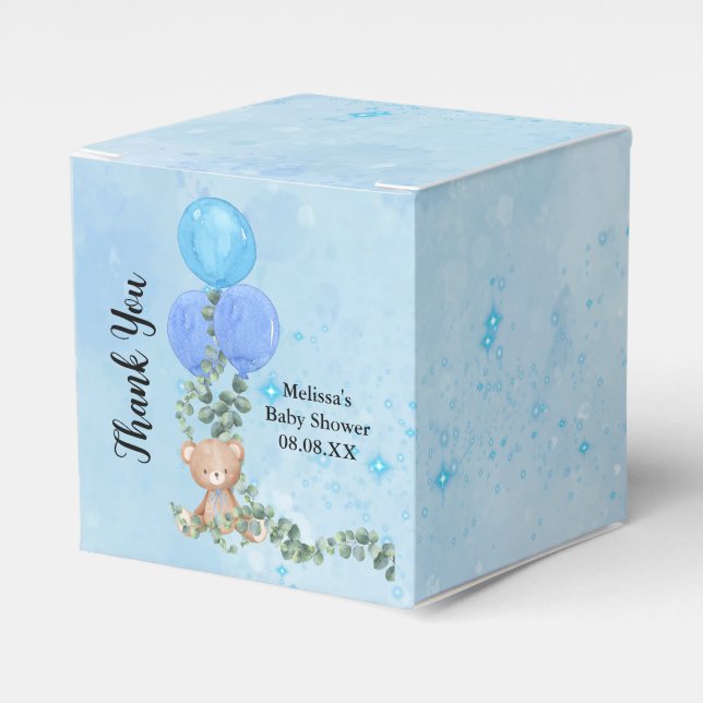 We Can Bearly Wait Blue Balloon Eucalyptus Custom Favour Box (Front Side)